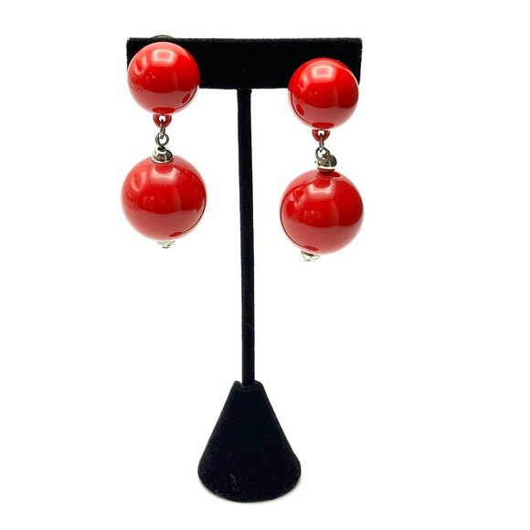 Vintage Red & White Mod Geometric Lucite Necklace & Earring Set — 1960s — EUC - Picture 4 of 11